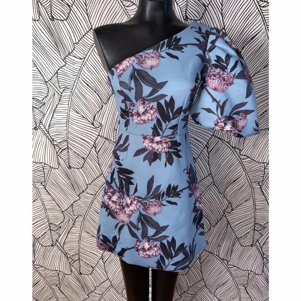 ASOS Botanical Floral One Shoulder Puff Dress